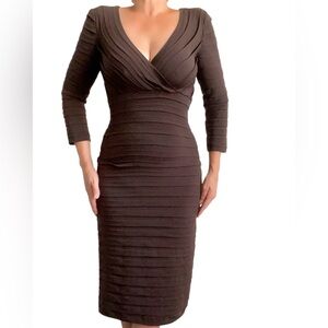 Tadashi Collection Brown Tiered Bodycon Elegant Dress Event Formal Size S